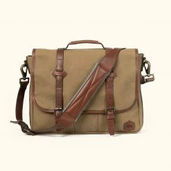 Buffalo Jackson Trading Co. Dakota Reserve Waxed Canvas Leather Messenger Bag | Field Khaki
