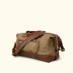 Buffalo Jackson Trading Co. Leather Duffle Bags Dakota Waxed Canvas Weekend Bag | Field Khaki W/ Chestnut Brown Leather