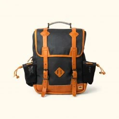 Buffalo Jackson Trading Co. Dakota Waxed Canvas Commuter Backpack | Navy Charcoal W/ Saddle Tan Leather Leather Backpacks