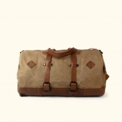 Buffalo Jackson Trading Co. Dakota Waxed Canvas Duffle Bag/Backpack | Field Khaki W/ Chestnut Brown Leather