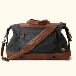 Buffalo Jackson Trading Co. Dakota Waxed Canvas Oversized Weekend Bag | Navy Charcoal W/ Dark Hazelnut Leather Leather Duffle Bags