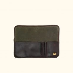 Buffalo Jackson Trading Co. Denver Waxed Canvas 15 Inch Laptop Case | Green W/ Dark Briar Leather