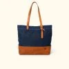 Buffalo Jackson Trading Co. Madison Waxed Canvas Tote Bag | Navy W/ Saddle Tan Leather