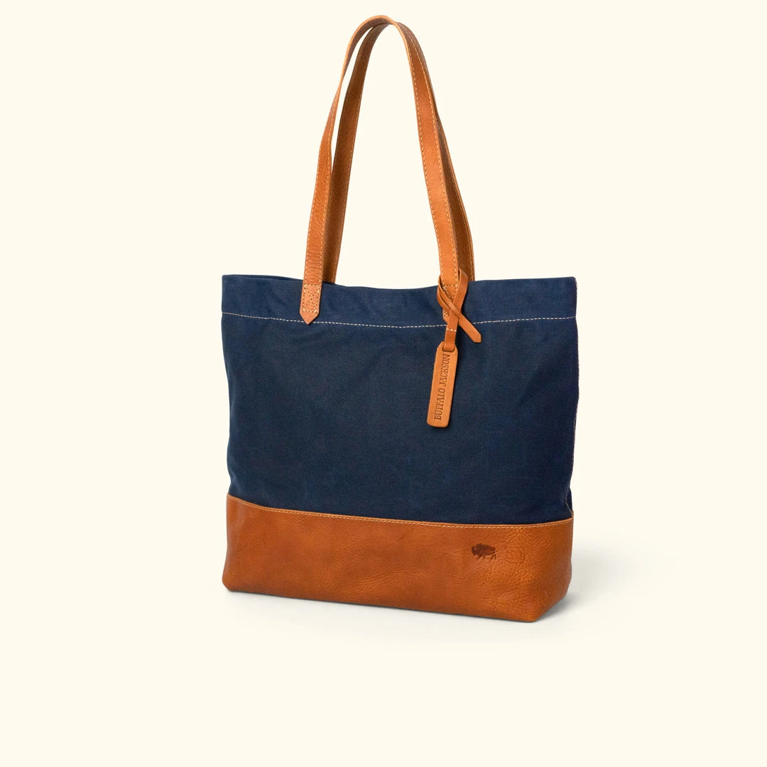 Buffalo Jackson Trading Co. Madison Waxed Canvas Tote Bag | Navy W/ Saddle Tan Leather 4 Buffalo Jackson Trading Co. Madison Waxed Canvas Tote Bag | Navy W/ Saddle Tan Leather