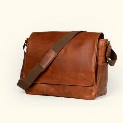 Buffalo Jackson Trading Co. Roosevelt Buffalo Leather Satchel Messenger Bag - Large | Amber Brown