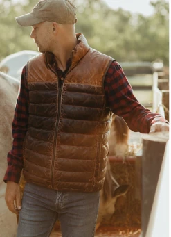 Buffalo Jackson Trading Co. Leather Jackets Bridger Leather Down Vest | Tan & Brown