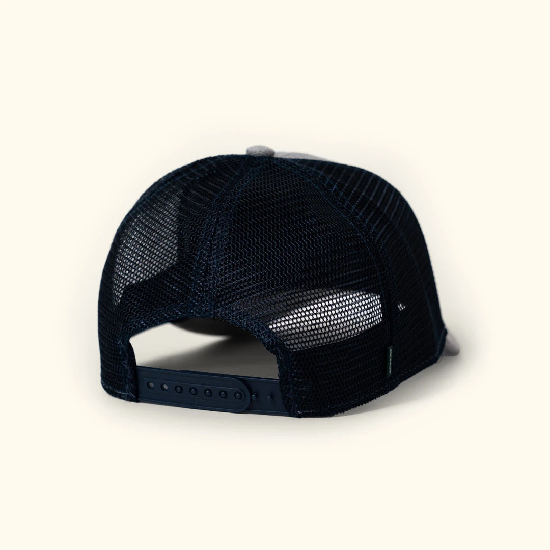 Buffalo Jackson Trading Co. Trucker Leather Patch Hat | Heather Gray And Navy 4 Buffalo Jackson Trading Co. Trucker Leather Patch Hat | Heather Gray And Navy