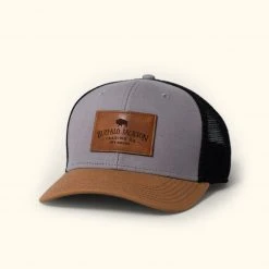 Buffalo Jackson Trading Co. Accessories Trucker Leather Patch Hat | Mid-Pro | Gray Carmel Black