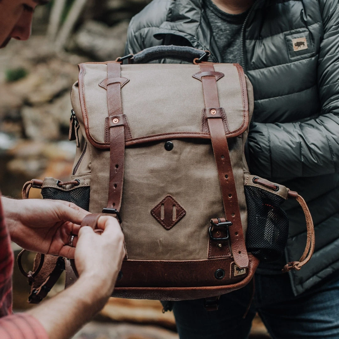 Buffalo Jackson Trading Co. Leather Backpacks Dakota Waxed Canvas Commuter Backpack | Field Khaki W/ Chestnut Brown Leather 11 Buffalo Jackson Trading Co. Leather Backpacks Dakota Waxed Canvas Commuter Backpack | Field Khaki W/ Chestnut Brown Leather