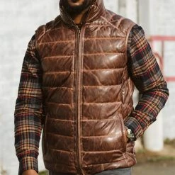 Buffalo Jackson Trading Co. Leather Jackets Bridger Leather Down Vest | Dark Brown