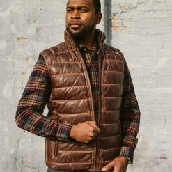 Buffalo Jackson Trading Co. Leather Jackets Bridger Leather Down Vest | Dark Brown