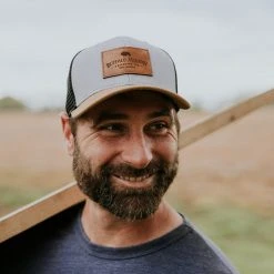 Buffalo Jackson Trading Co. Accessories Trucker Leather Patch Hat | Mid-Pro | Gray Carmel Black