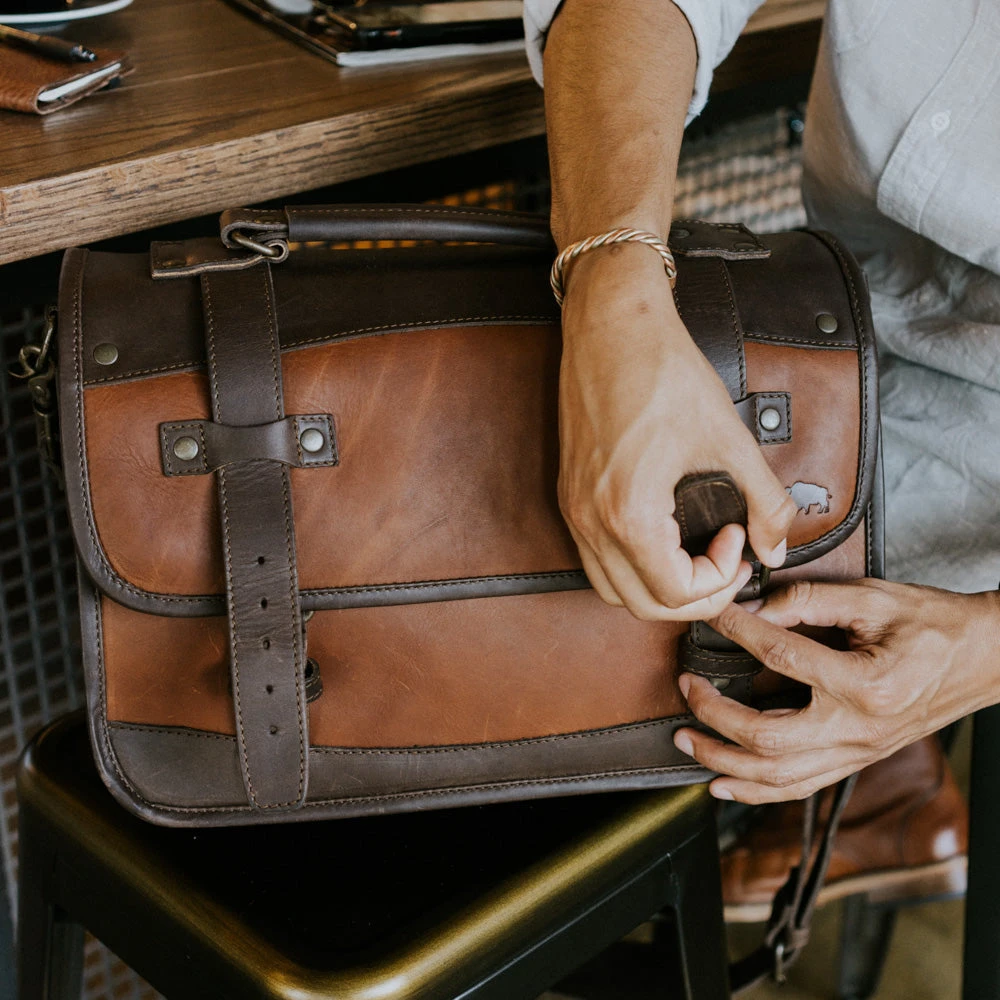 Buffalo Jackson Trading Co. Denver Leather Belted Briefcase | Autumn Brown & Dark Briar Leather Briefcases 13 Buffalo Jackson Trading Co. Denver Leather Belted Briefcase | Autumn Brown & Dark Briar Leather Briefcases