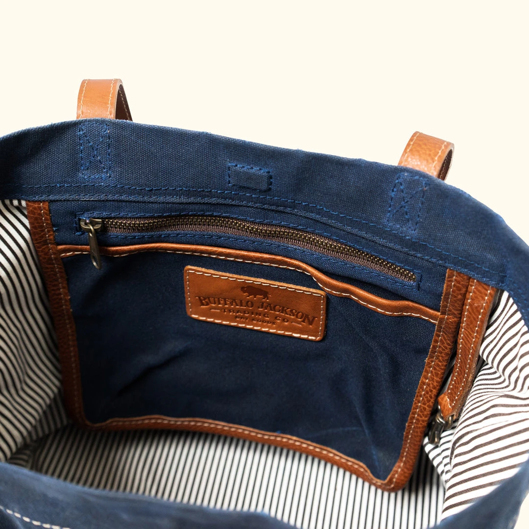 Buffalo Jackson Trading Co. Madison Waxed Canvas Tote Bag | Navy W/ Saddle Tan Leather 9 Buffalo Jackson Trading Co. Madison Waxed Canvas Tote Bag | Navy W/ Saddle Tan Leather