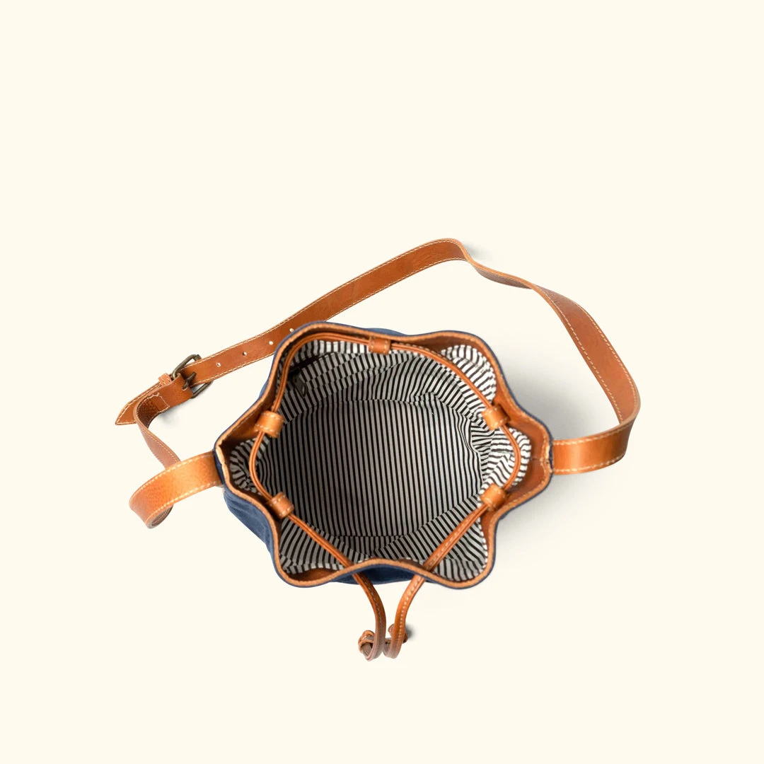 Buffalo Jackson Trading Co. Madison Waxed Canvas Bucket Bag | Navy W/ Saddle Tan Leather 7 Buffalo Jackson Trading Co. Madison Waxed Canvas Bucket Bag | Navy W/ Saddle Tan Leather