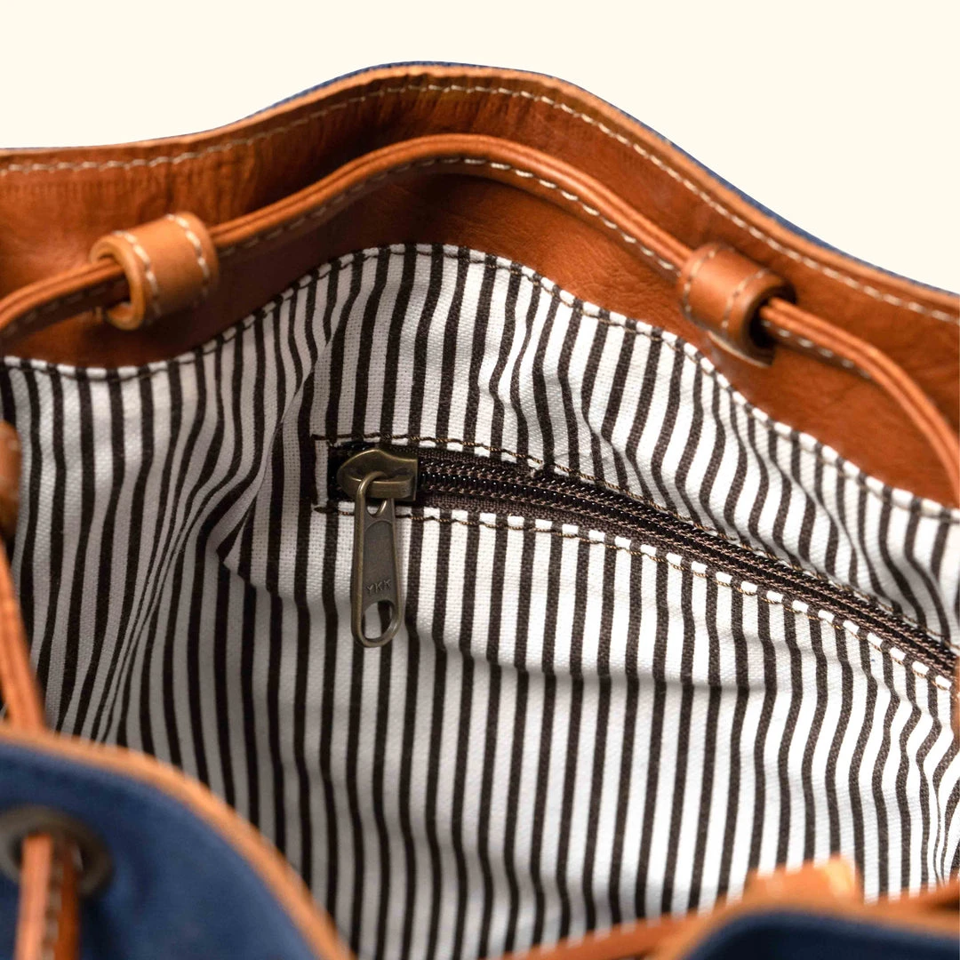 Buffalo Jackson Trading Co. Madison Waxed Canvas Bucket Bag | Navy W/ Saddle Tan Leather 8 Buffalo Jackson Trading Co. Madison Waxed Canvas Bucket Bag | Navy W/ Saddle Tan Leather