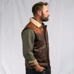 Buffalo Jackson Trading Co. Leather Jackets Jackson Leather Sherpa Vest | Tan & Brown