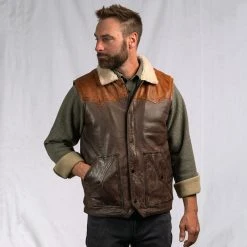 Buffalo Jackson Trading Co. Leather Jackets Jackson Leather Sherpa Vest | Tan & Brown