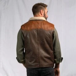 Buffalo Jackson Trading Co. Leather Jackets Jackson Leather Sherpa Vest | Tan & Brown