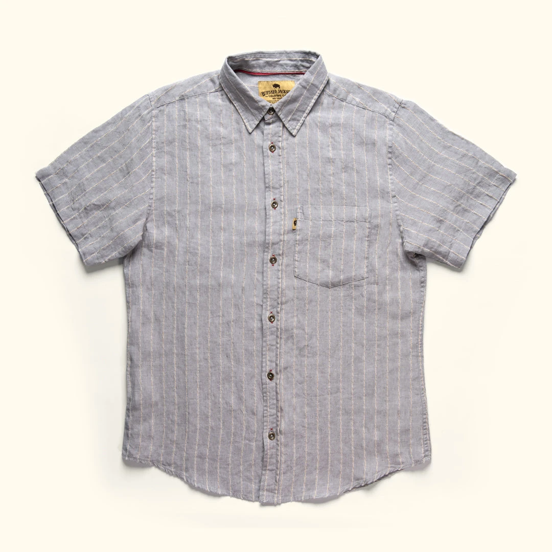 Buffalo Jackson Trading Co. Apparel Miller Striped Short Sleeve Shirt | Grey 3 Buffalo Jackson Trading Co. Apparel Miller Striped Short Sleeve Shirt | Grey