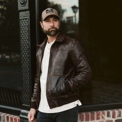 Buffalo Jackson Trading Co. Ranger Leather Bomber Jacket | Distressed Brown