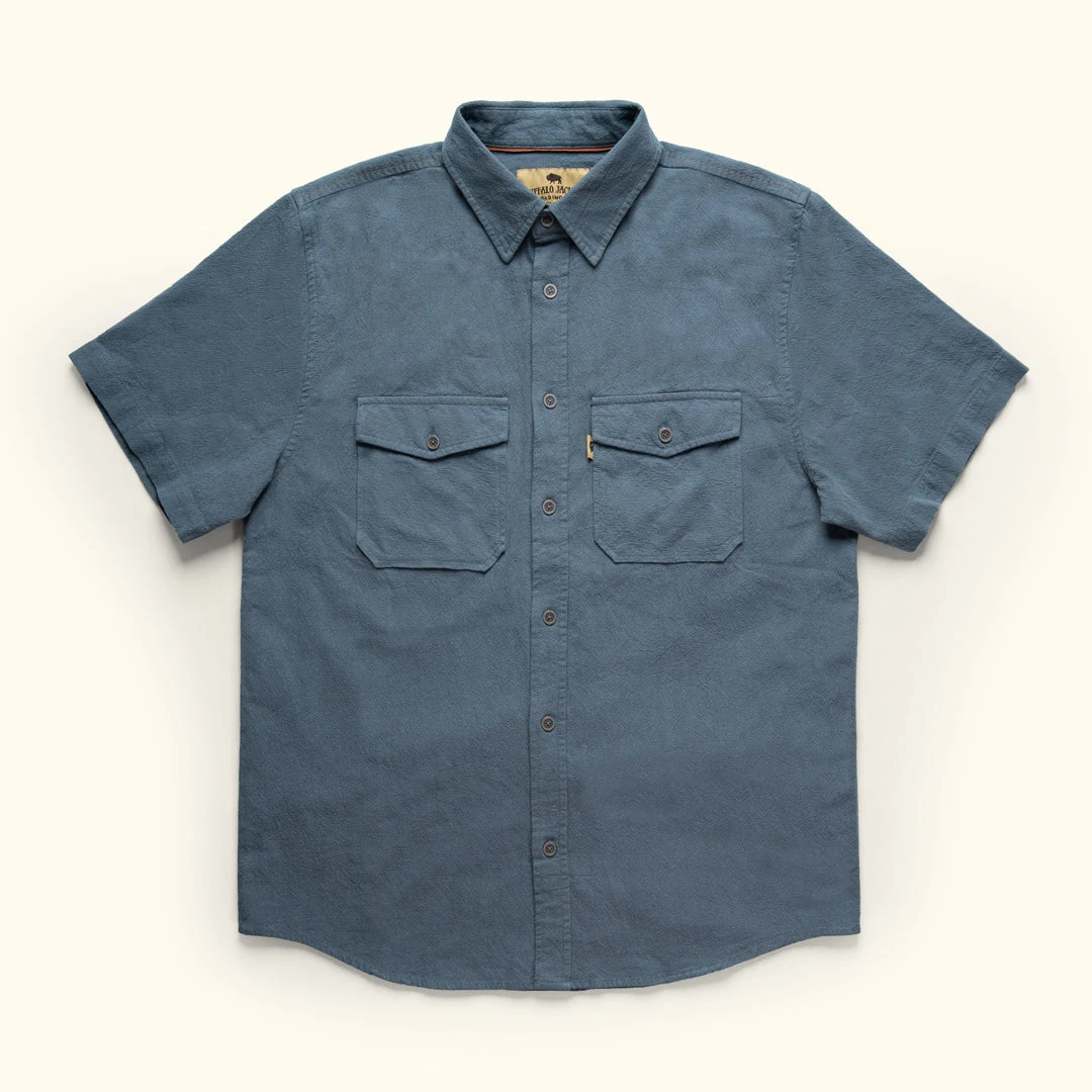 Buffalo Jackson Trading Co. Linen Short Sleeve Shirt | Blue 3 Buffalo Jackson Trading Co. Linen Short Sleeve Shirt | Blue