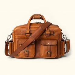 Buffalo Jackson Trading Co. Roosevelt Buffalo Leather Pilot Bag | Amber Brown