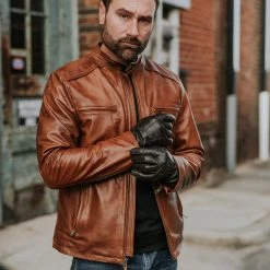 Buffalo Jackson Trading Co. Thompson Leather Moto Jacket | Whiskey Tan