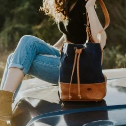 Buffalo Jackson Trading Co. Madison Waxed Canvas Bucket Bag | Navy W/ Saddle Tan Leather 23 Buffalo Jackson Trading Co. Madison Waxed Canvas Bucket Bag | Navy W/ Saddle Tan Leather