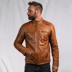 Buffalo Jackson Trading Co. Thompson Leather Moto Jacket | Whiskey Tan