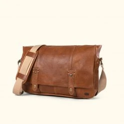 Buffalo Jackson Trading Co. Leather Messenger Bags Walker Leather Messenger Bag | Rustic Tan