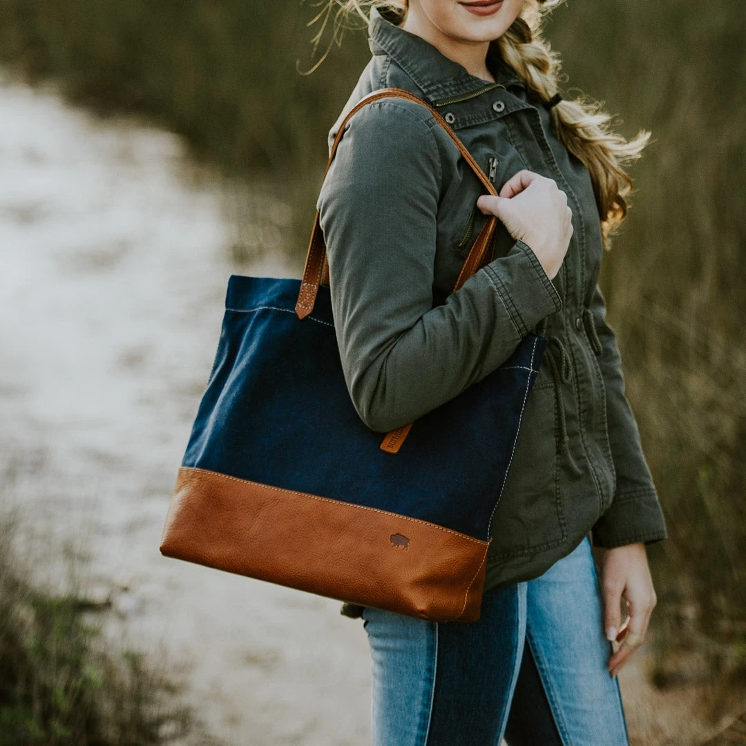 Buffalo Jackson Trading Co. Madison Waxed Canvas Tote Bag | Navy W/ Saddle Tan Leather 11 Buffalo Jackson Trading Co. Madison Waxed Canvas Tote Bag | Navy W/ Saddle Tan Leather