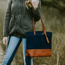 Buffalo Jackson Trading Co. Madison Waxed Canvas Tote Bag | Navy W/ Saddle Tan Leather 24 Buffalo Jackson Trading Co. Madison Waxed Canvas Tote Bag | Navy W/ Saddle Tan Leather
