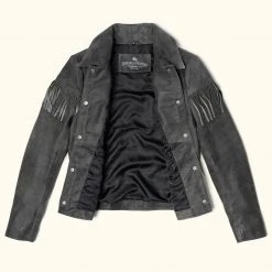 Buffalo Jackson Trading Co. Women's Oakley Fringe Leather Jacket | Grey