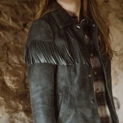 Buffalo Jackson Trading Co. Women's Oakley Fringe Leather Jacket | Grey