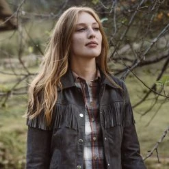 Buffalo Jackson Trading Co. Women's Oakley Fringe Leather Jacket | Grey