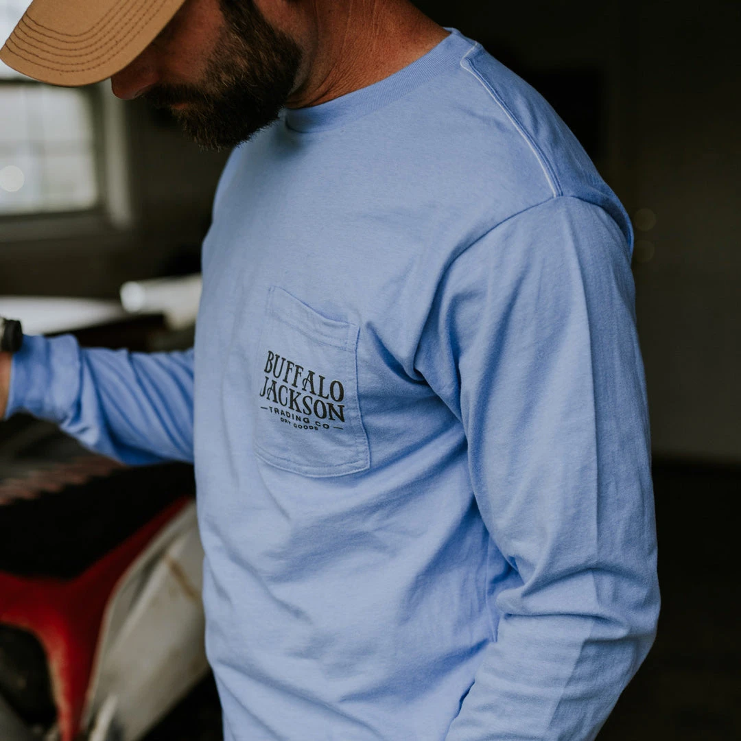 Buffalo Jackson Trading Co. Yellowstone National Park L/S Tee | Powder Blue 5 Buffalo Jackson Trading Co. Yellowstone National Park L/S Tee | Powder Blue